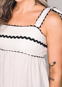 Cream Babydoll Tank Top with Black Trim