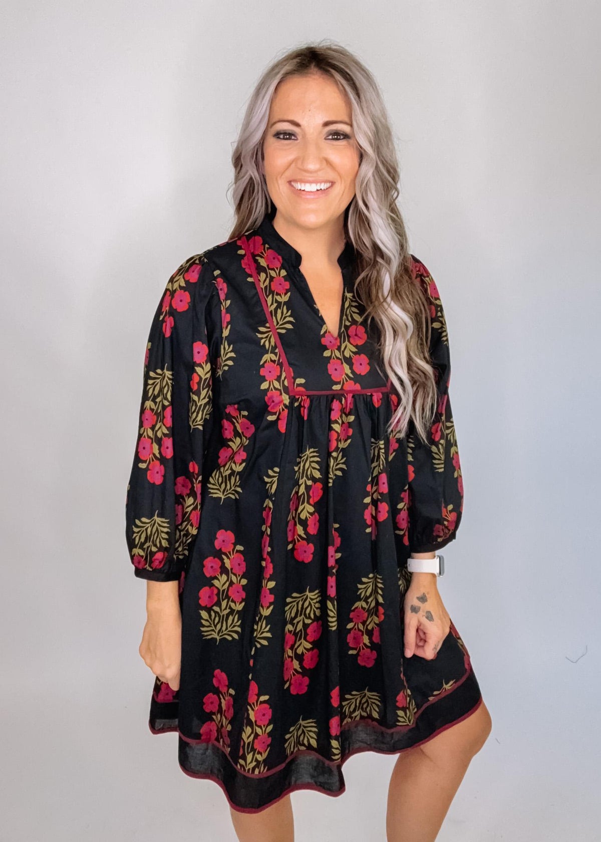 Black and Magenta Floral Dress