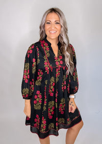 Black and Magenta Floral Dress