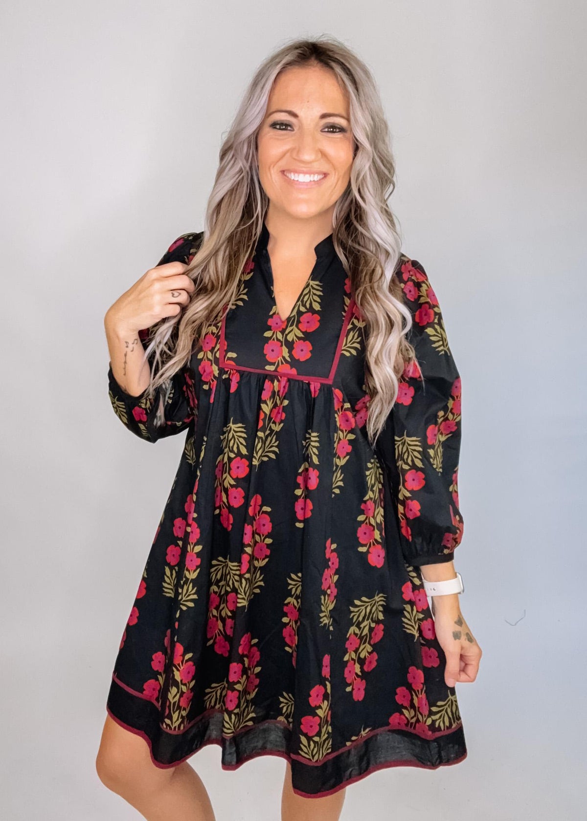 Black and Magenta Floral Dress