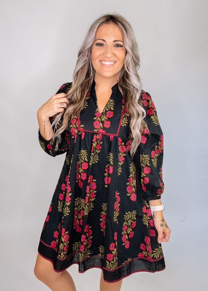 Black and Magenta Floral Dress