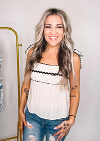 Cream Babydoll Tank Top with Black Trim