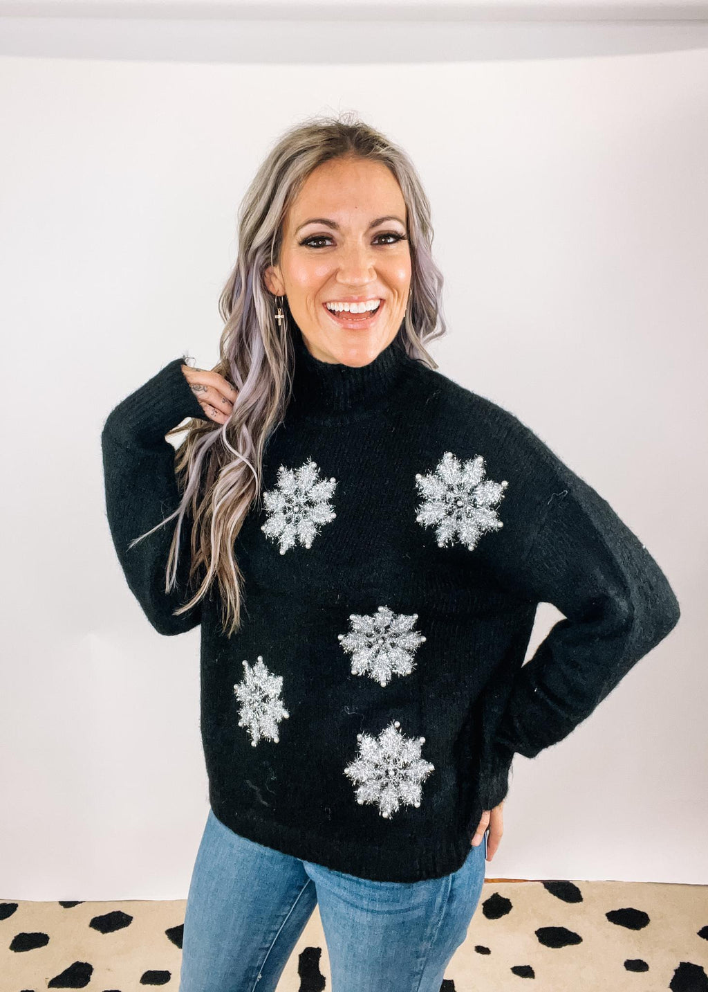 Pull Tunique American Rag à Flocons De Neige Noir Et Gris - Taille L - Neuf Avec étiquettes