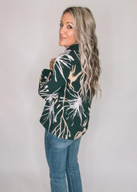Dark Green Floral Button Blouse
