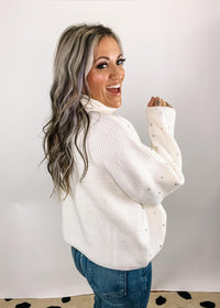 Ivory and Rhinestone Turtleneck Sweater