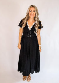 Contrast Lace Ribbon Trim Corset Midi Dress