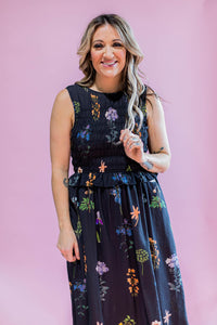 Black Smocked Top Floral Maxi