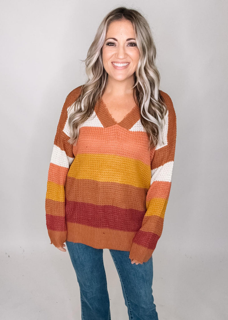 Brown Mix Stripe Knit Sweater