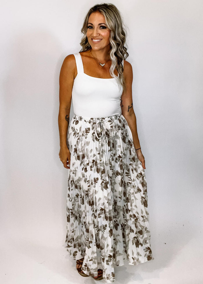 Neutral Floral Pleated Maxi