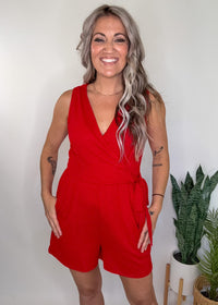 Red Faux Wrap Romper