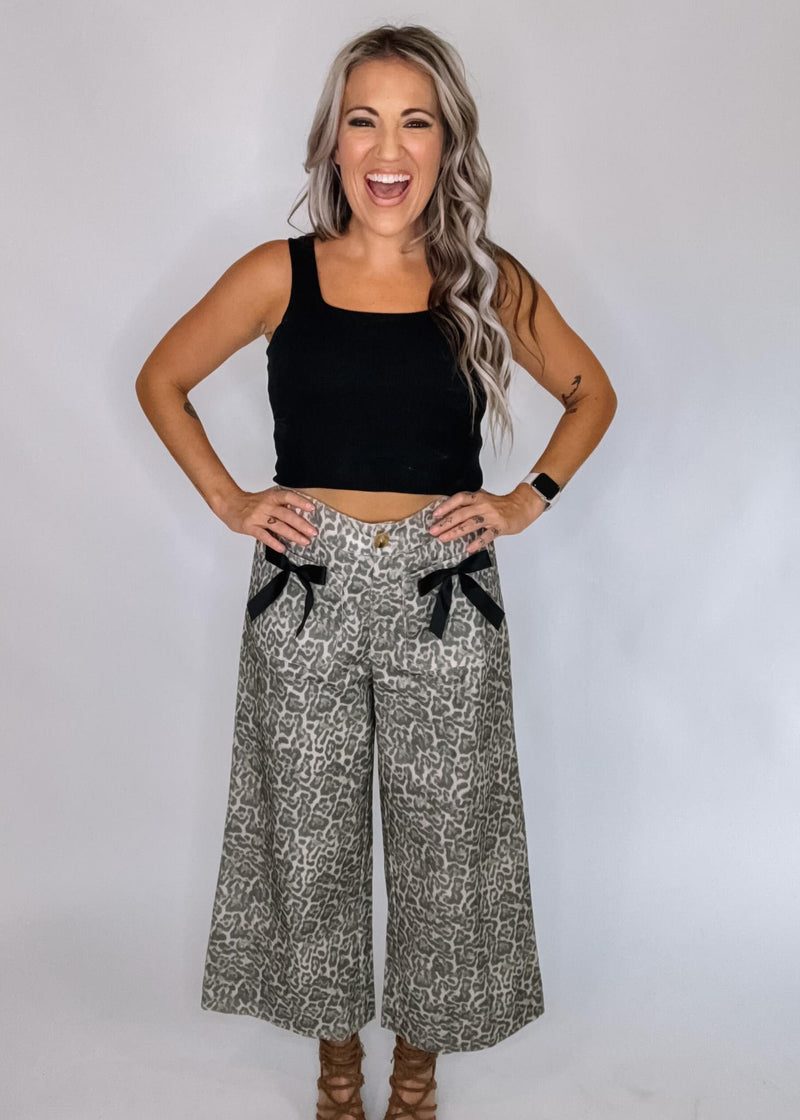 Animal Print Chunky Wide Leg Pant with Bows