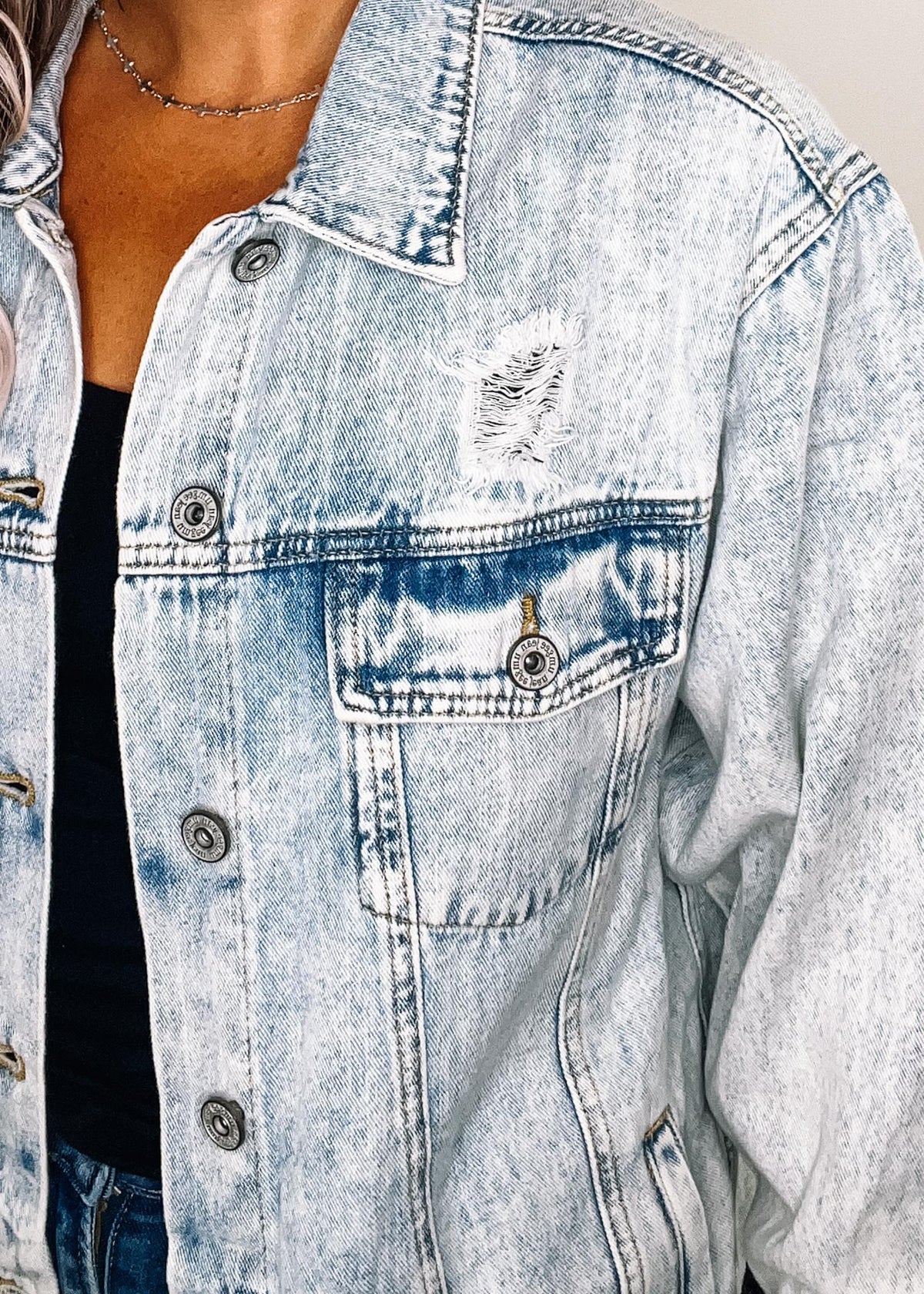 Acid Wash Distressed Denim Jacket