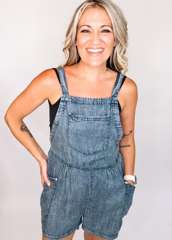 Acid Wash Frayed Hem Denim Overalls