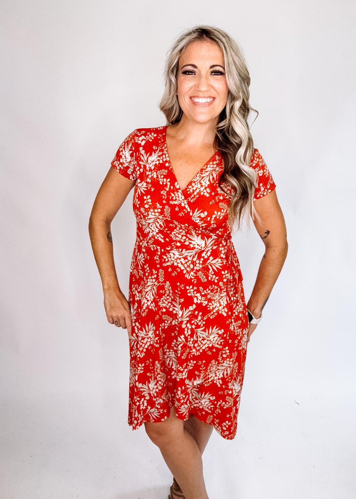 Rust and Sage Tie Waist Floral Dress