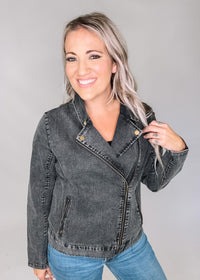 Vintage Black Denim Moto Jacket