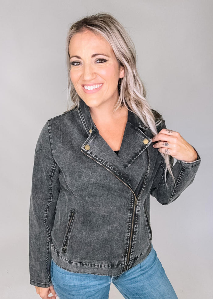 Vintage Black Denim Moto Jacket