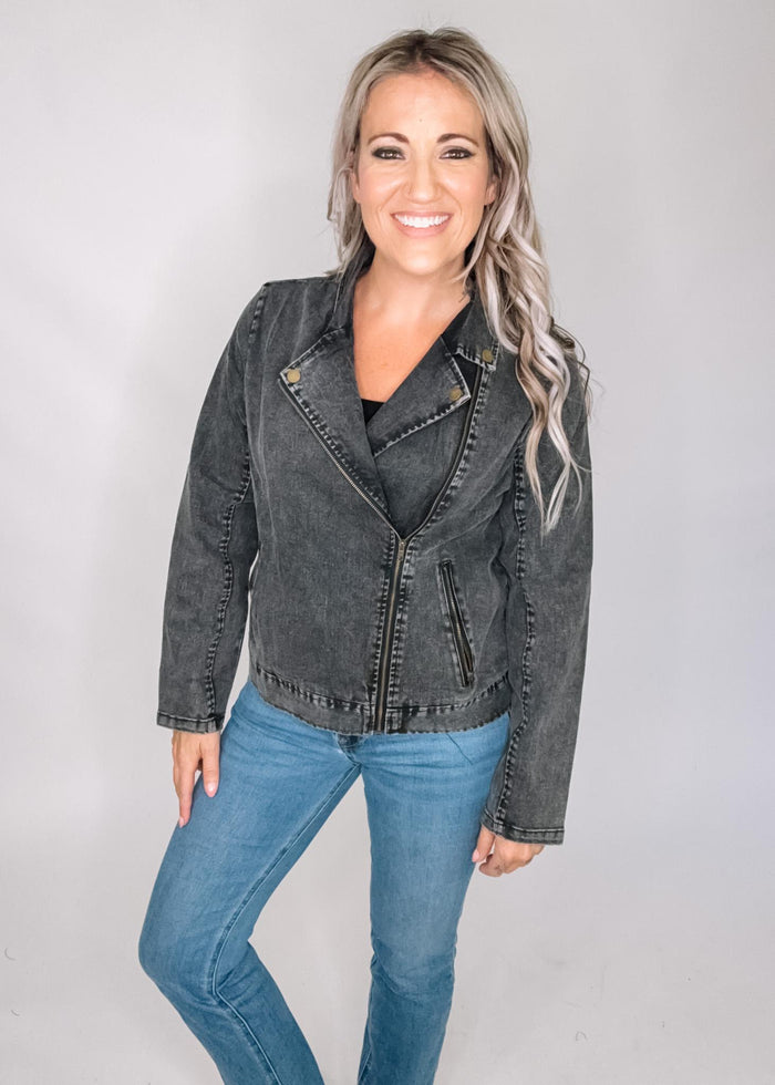 Vintage Black Denim Moto Jacket