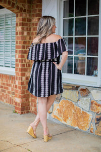 Off Shoulder Embroidered Stripe Mini Dress