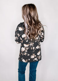 Charcoal and Floral Ribbed Hoodie