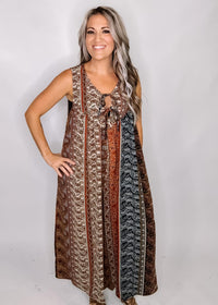 Rust Printed Wide Leg Jumpsuit