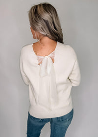 Drop Shoulder Back Bow Tie Sweater