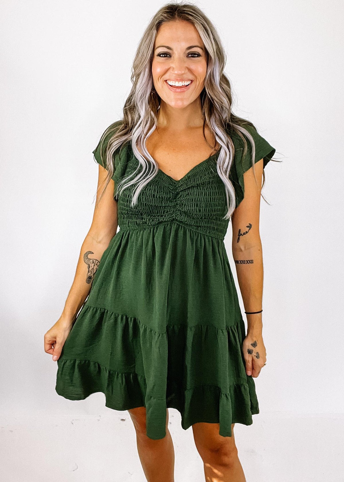 Green Smocked Top Mini Dress