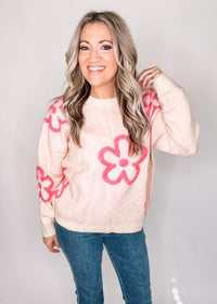 BLACK FRIDAY- Cream Pink Floral Sweater