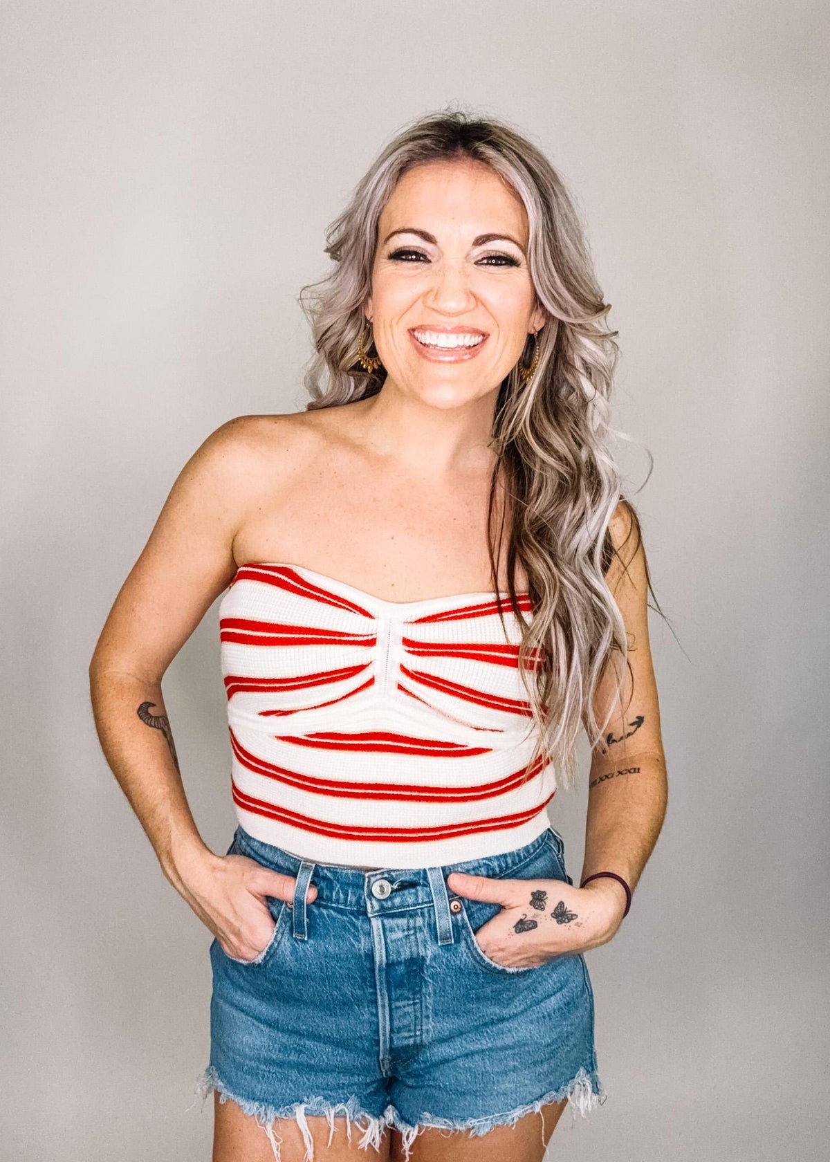 Summer Stripe Strapless Knit Top