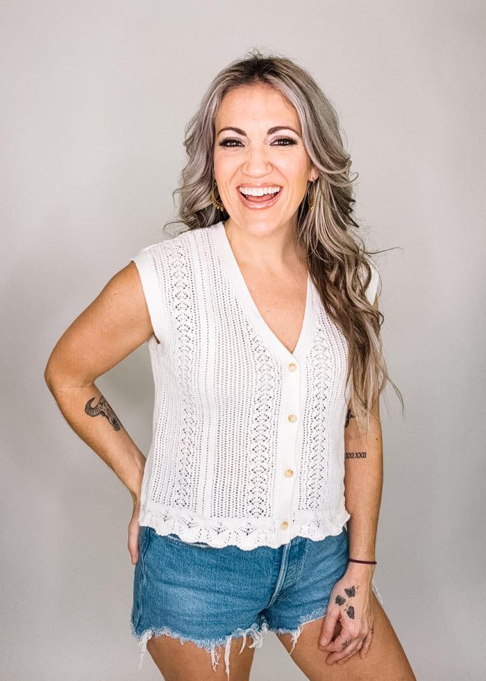 White Button Down Crochet Top