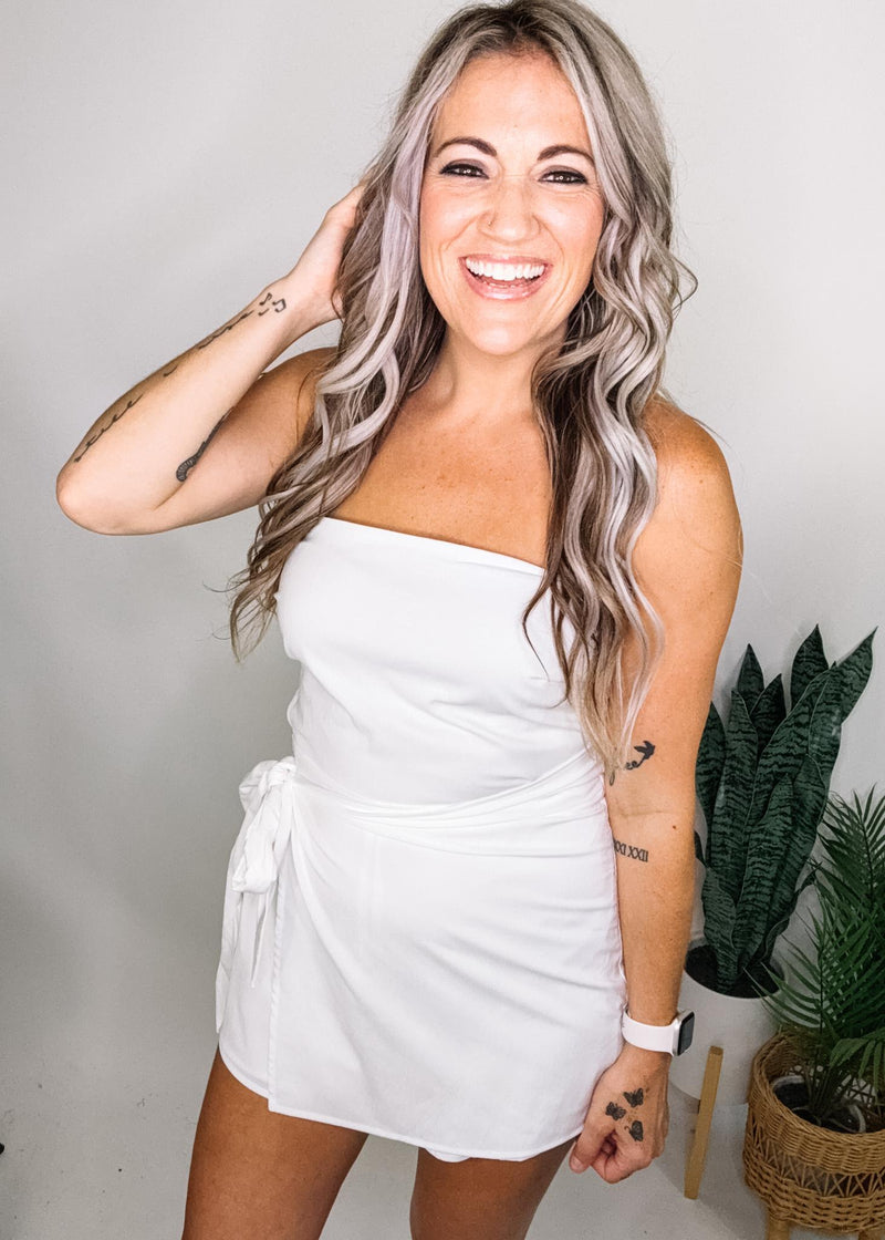 White Wrap Skirt Romper