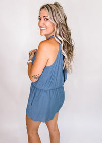 Dusty Blue Braided Neck Romper