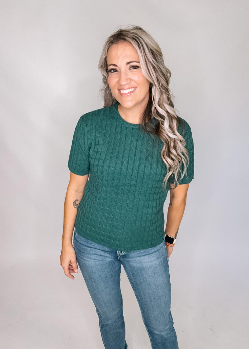 Short Sleeve Cable Knit Top