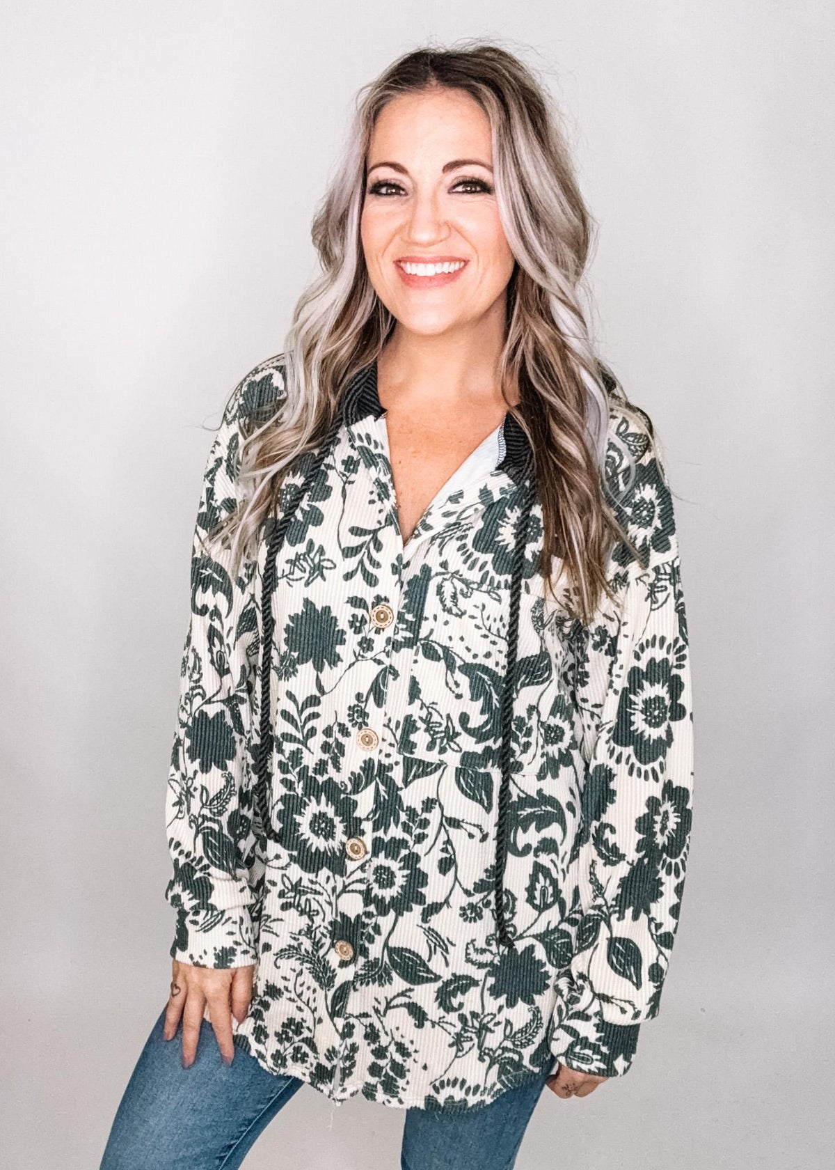 Charcoal Taupe Floral Lightweight Hoodie