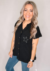 BLACK FRIDAY Black Button Down Classic Top
