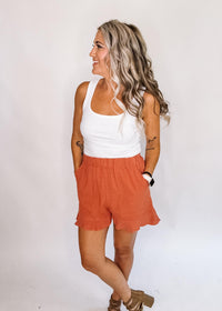 Rust Ruffle Shorts with Pocket