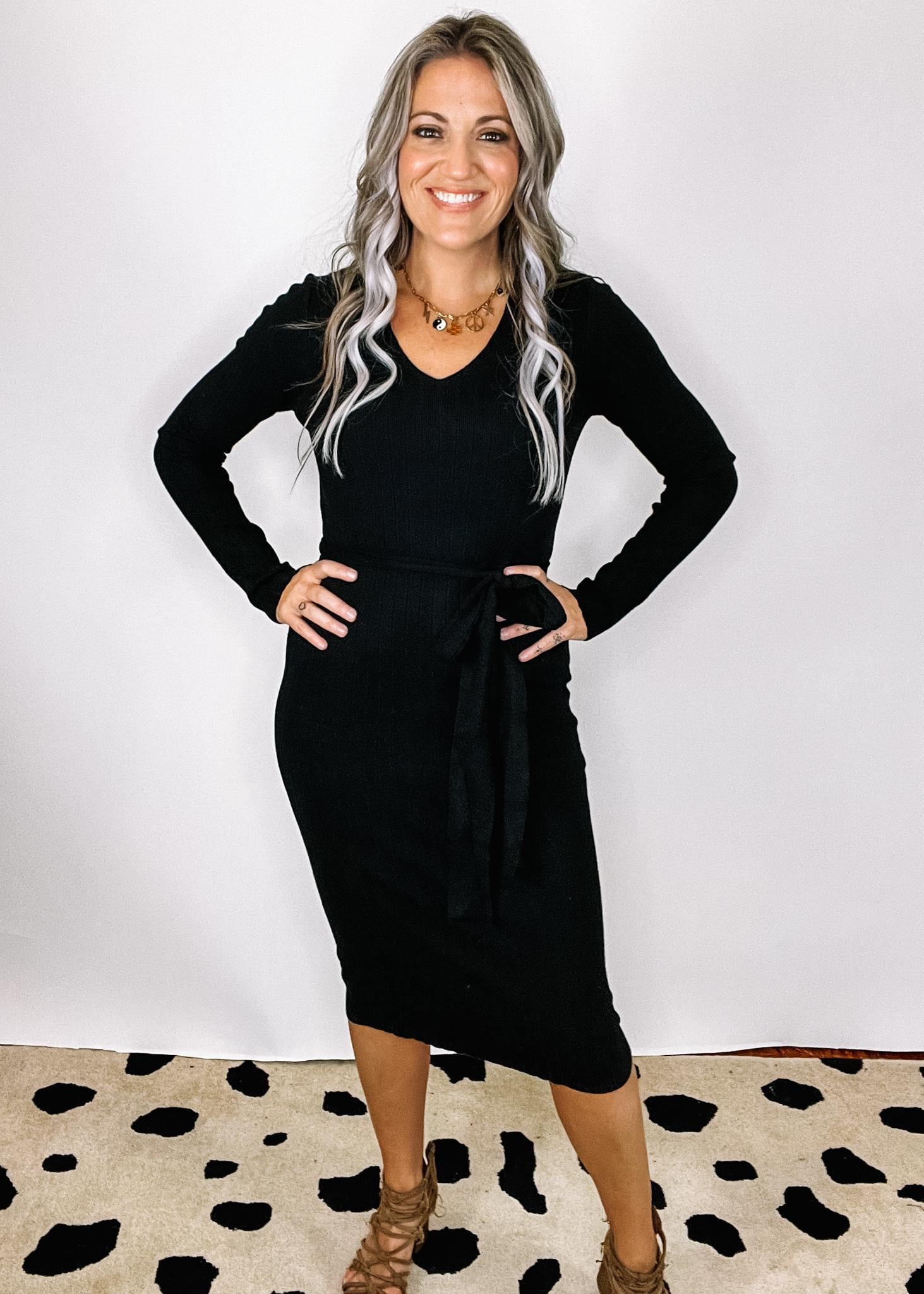 Black Sweater Dress with Tie Waist Medium Black Sweater Dress with Tie Waist Medium