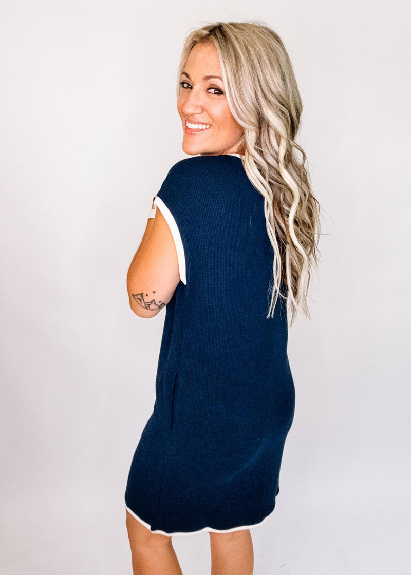 Contrast Trim Sleeveless Mini Dress