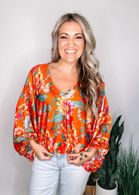 Tangerine Satin Floral Top