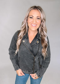 Vintage Black Denim Moto Jacket