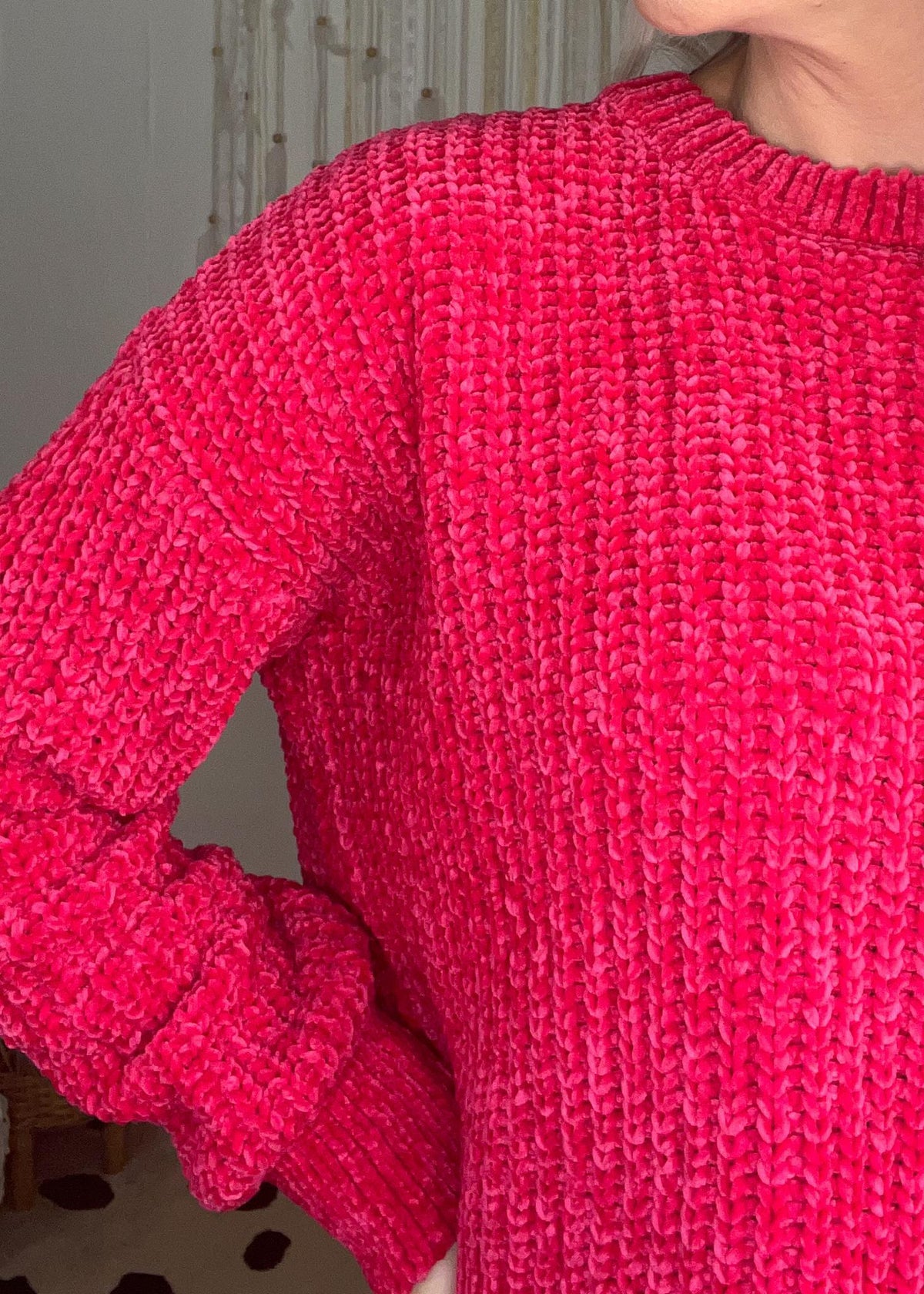 Chenille Round Neck Crop Sweater
