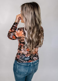 Gili Black Mesh Floral Mock Neck Top