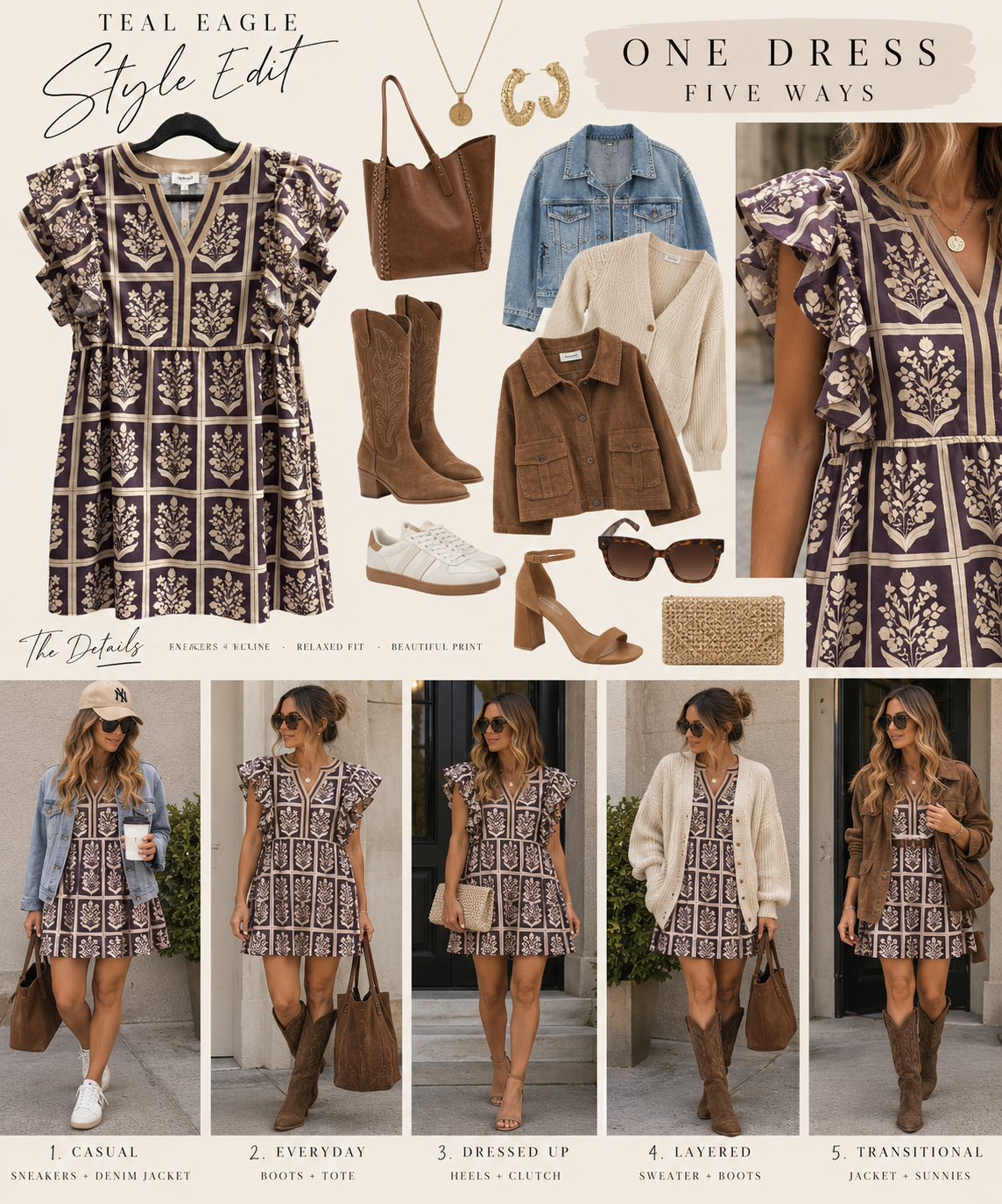 Brown Floral Hemish Dress