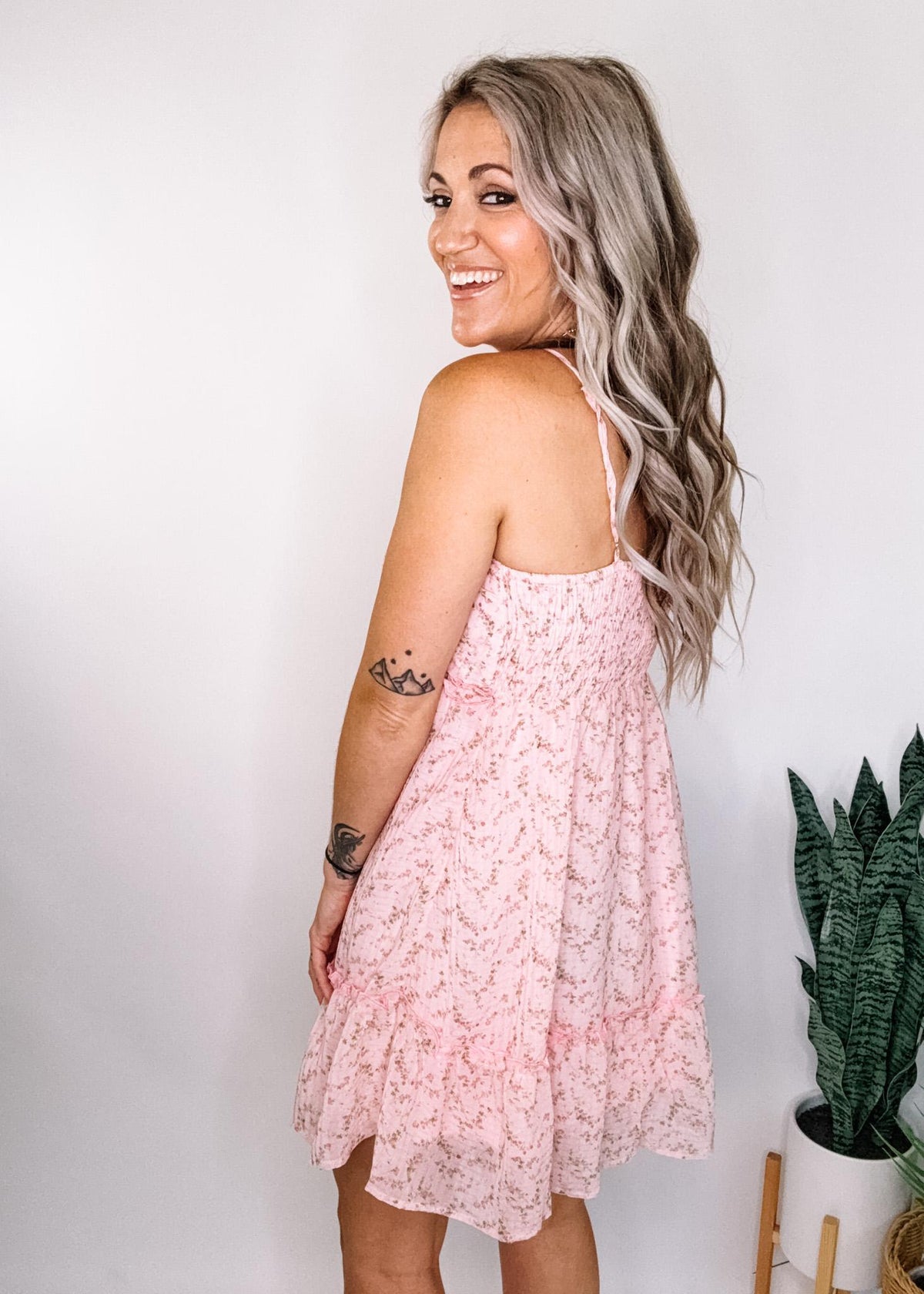 Pink Chiffon Ruffle Trim Mini Dress