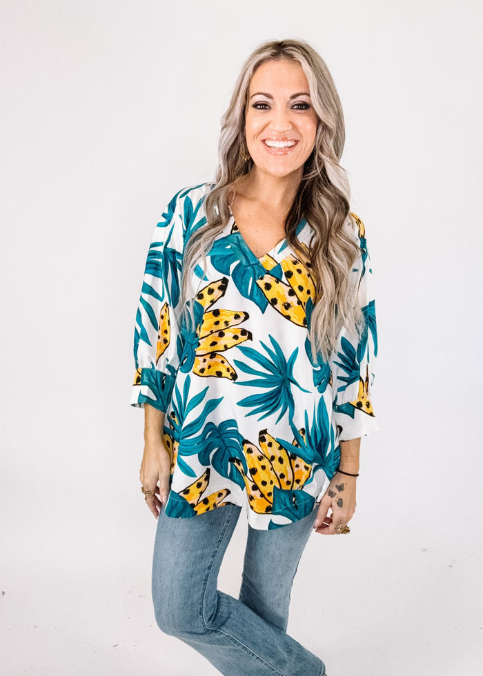 Tropical print 3/4 Dolman Top