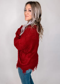 Distressed Hem Knit Sweater