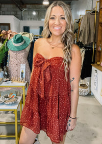Brick Ditsy Floral Mini Dress