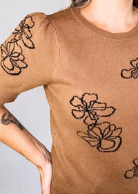 Artistic Flower Sweater with Puff Sleeves