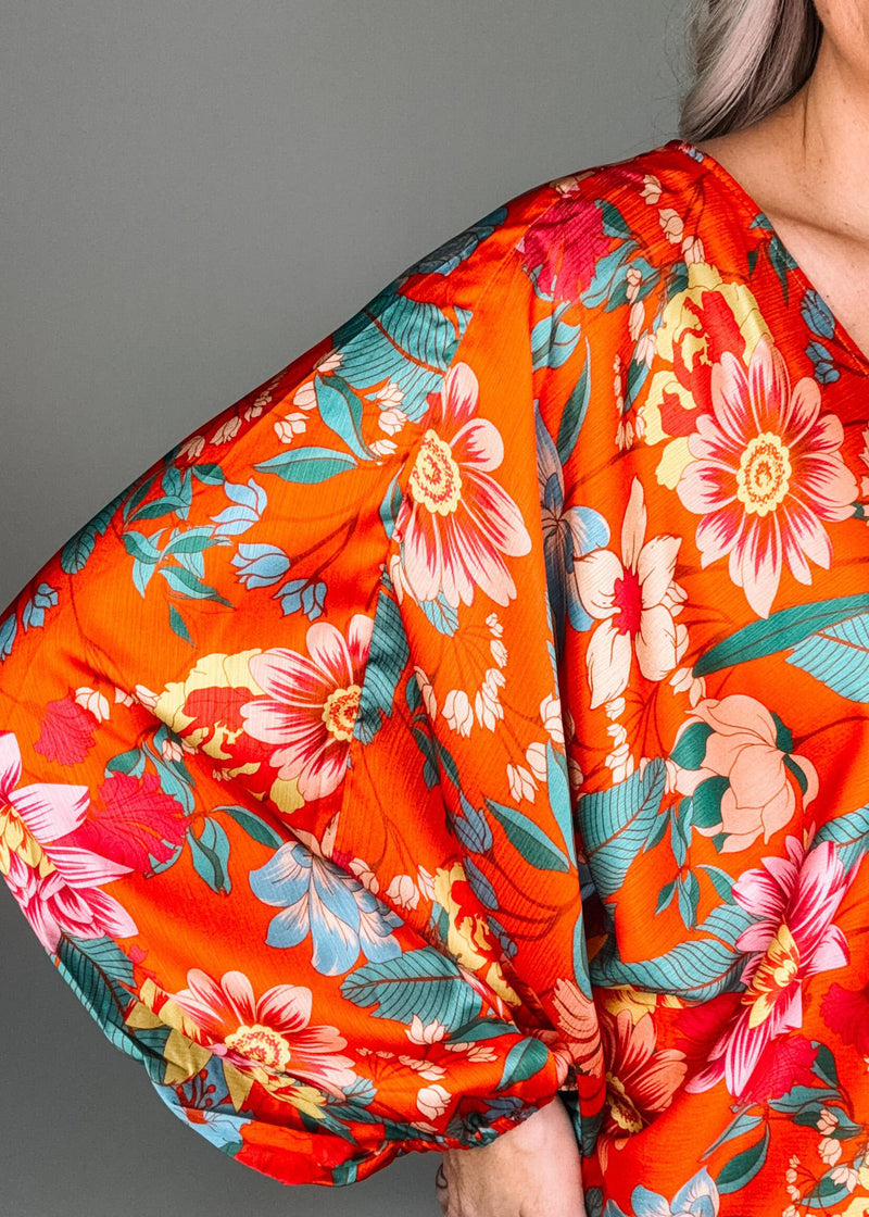 Tangerine Satin Floral Top