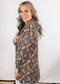 Mocha Plaid Hoodie Cardigan