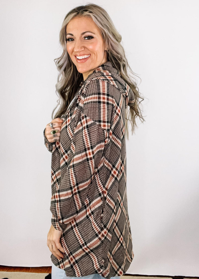 Mocha Plaid Hoodie Cardigan